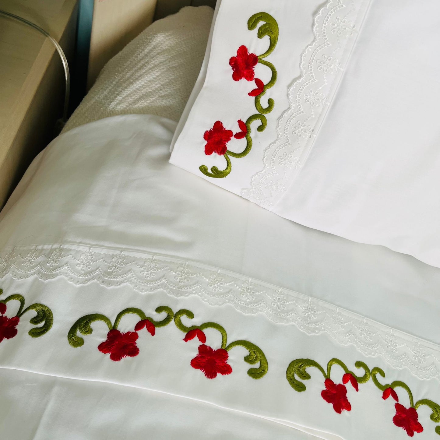 Embroidered Flower Motif Bed Sheets