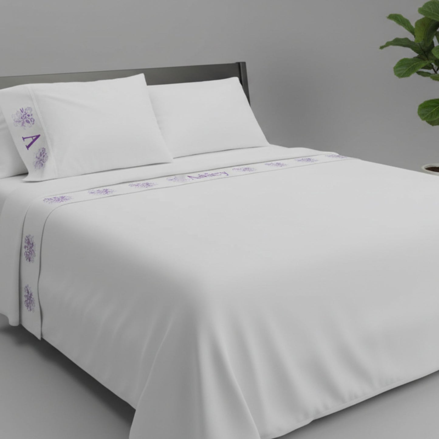 Floral Embroidery Personalized Bed Sheets | Personalized Linen with Monogram and Vintage Lace