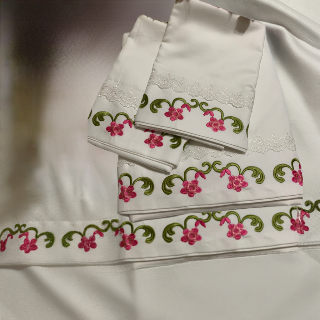 Floral embroidered bed sheet set
