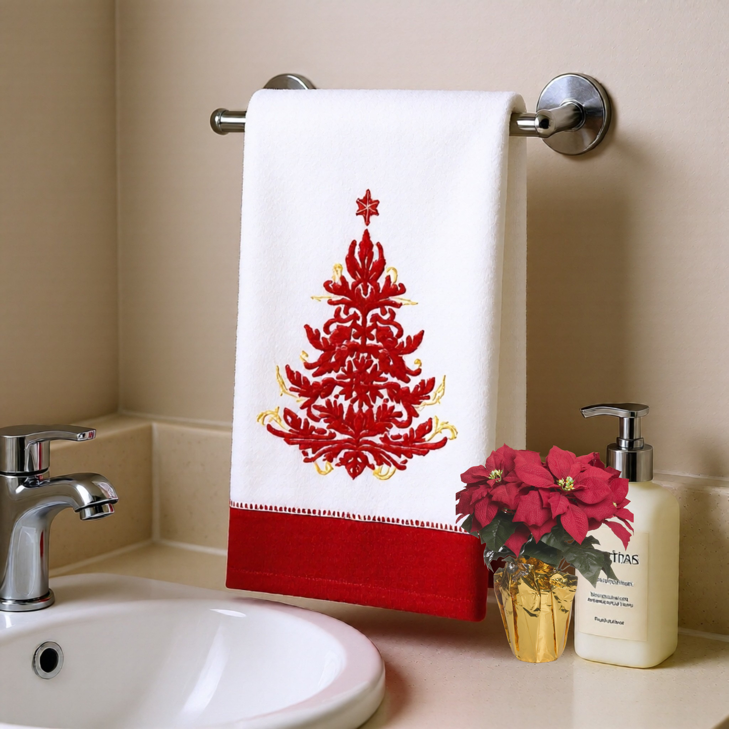 Guest Linen Towel Christmas Tree Embroidery - Holiday Decor
