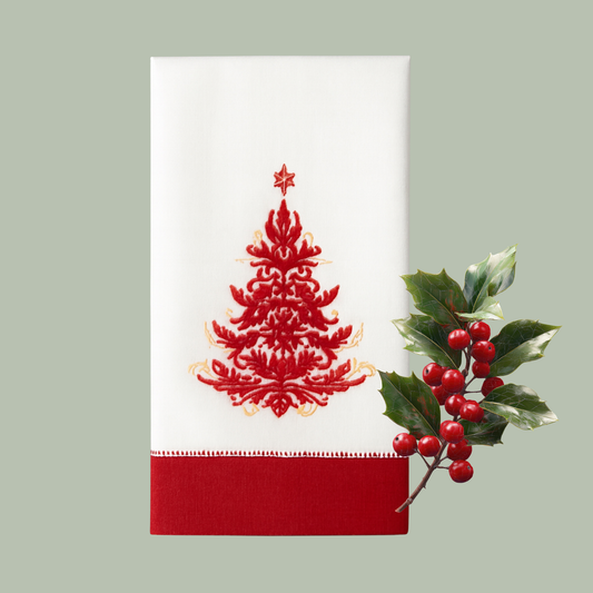 Guest Linen Towel Christmas Tree Embroidery - Holiday Decor