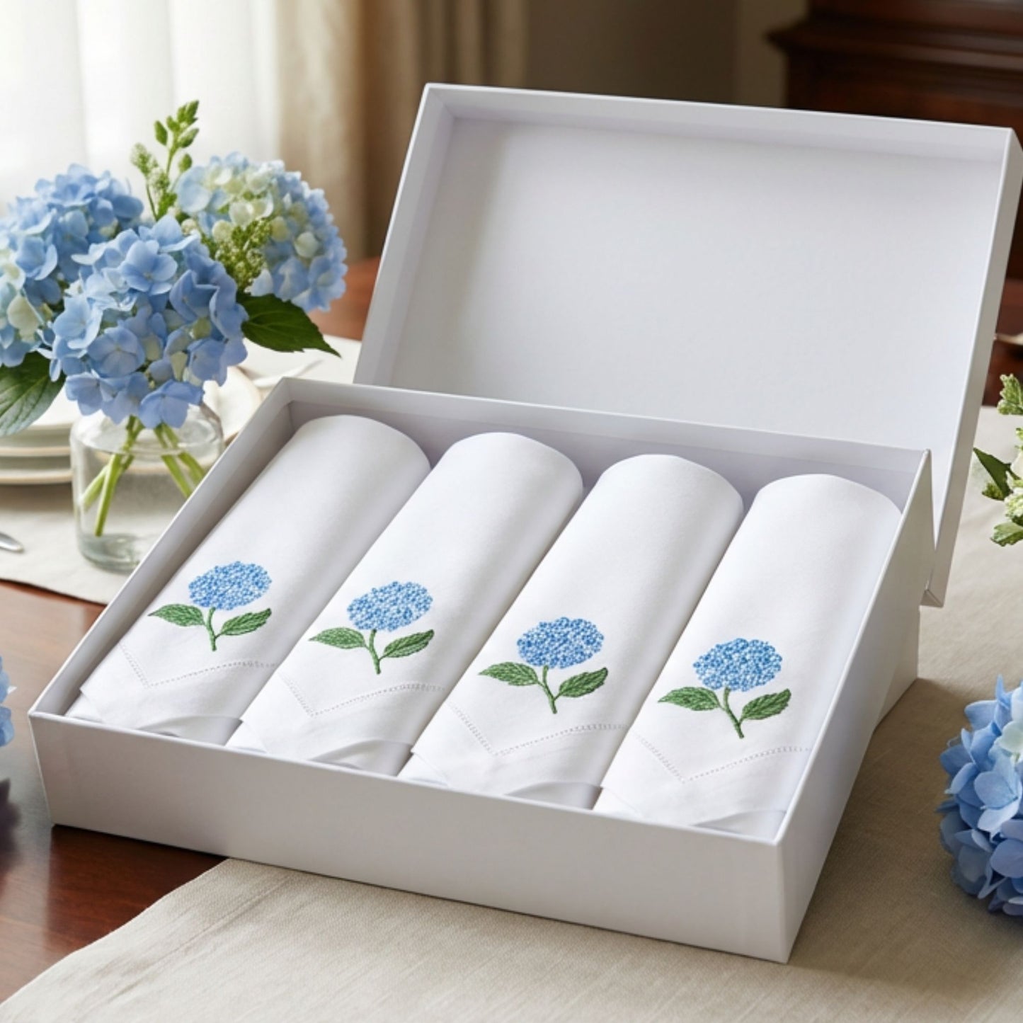 Hydrangea Linen Napkin | Embroidered Floral Dinner Napkin