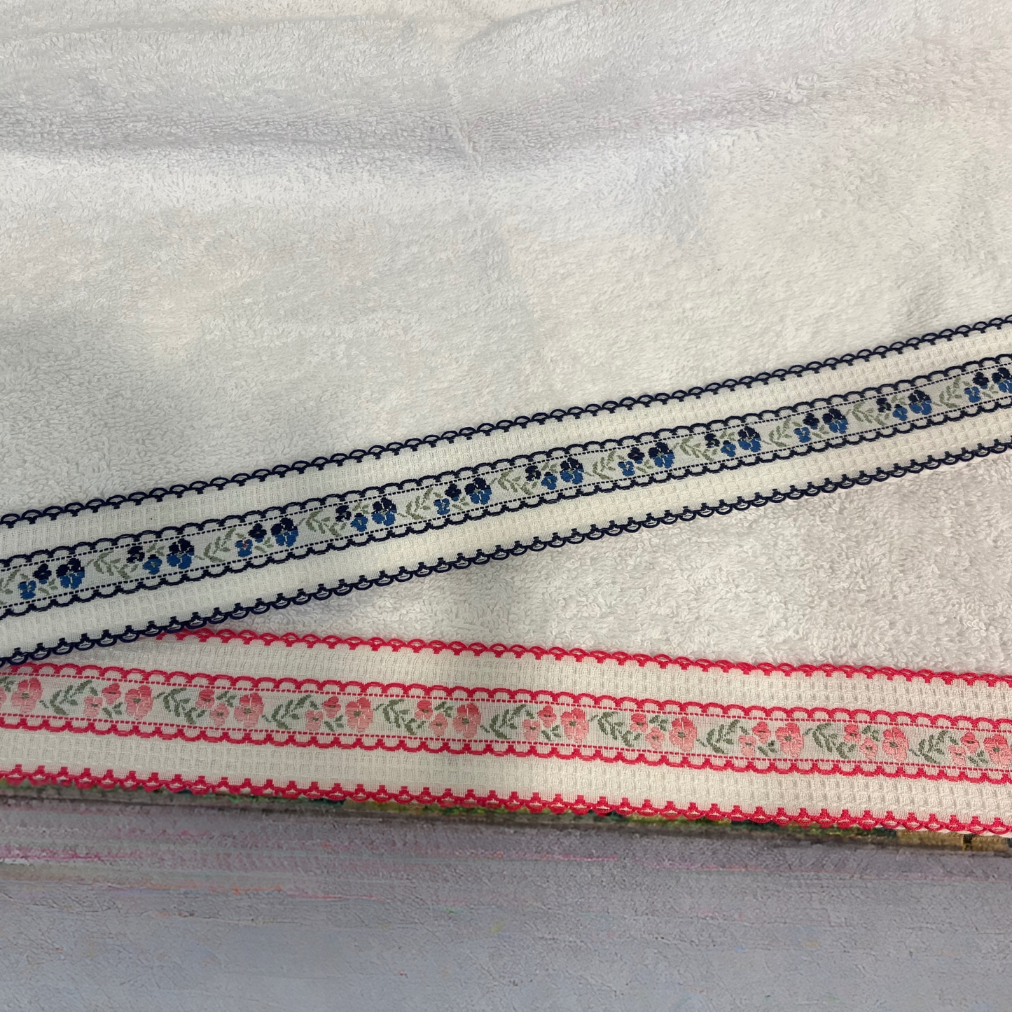 Bath towel inspirations / Personalized with ribbon trim / Home Decor