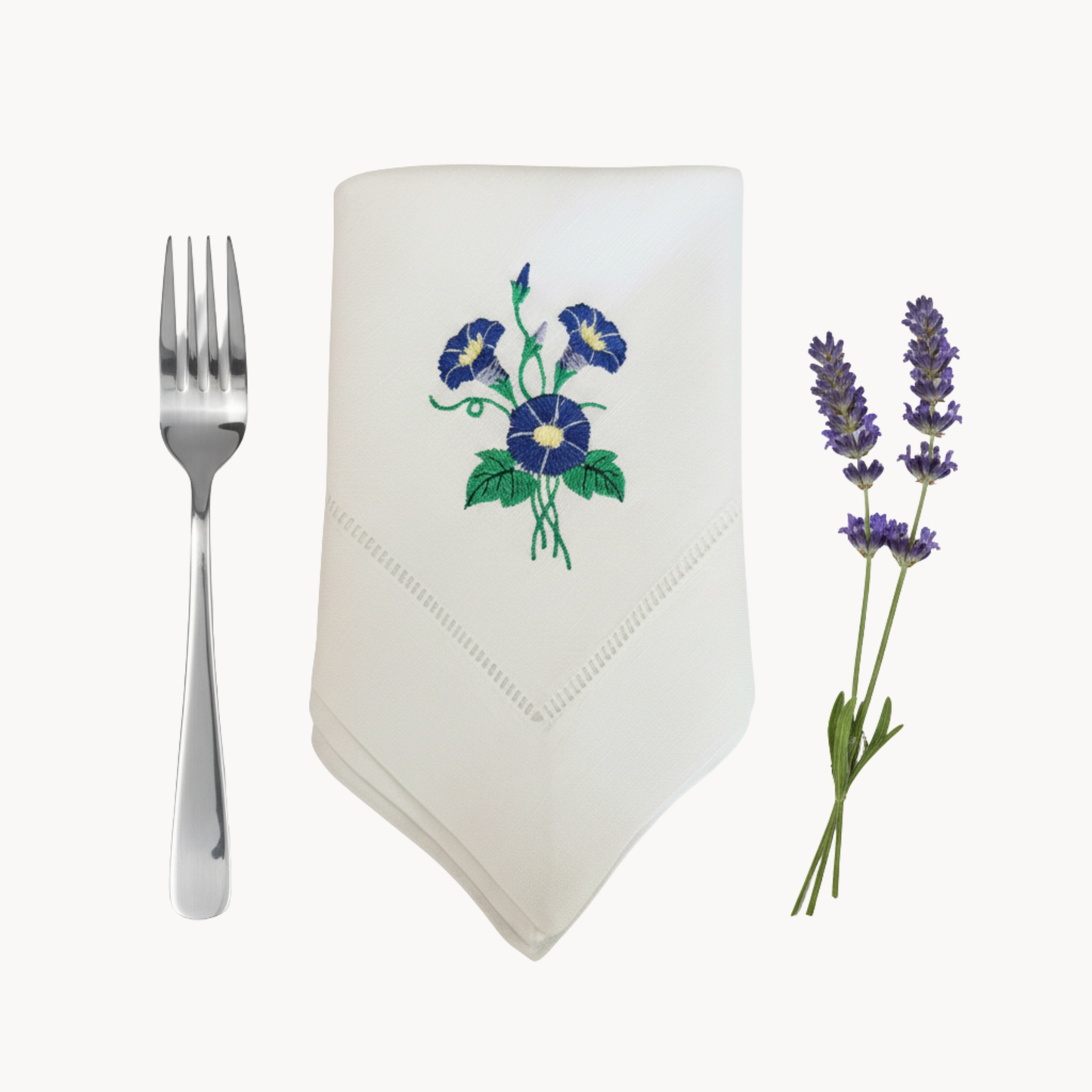Embroidered Linen Dinner Napkins: Morning Glory Floral, Set of 2