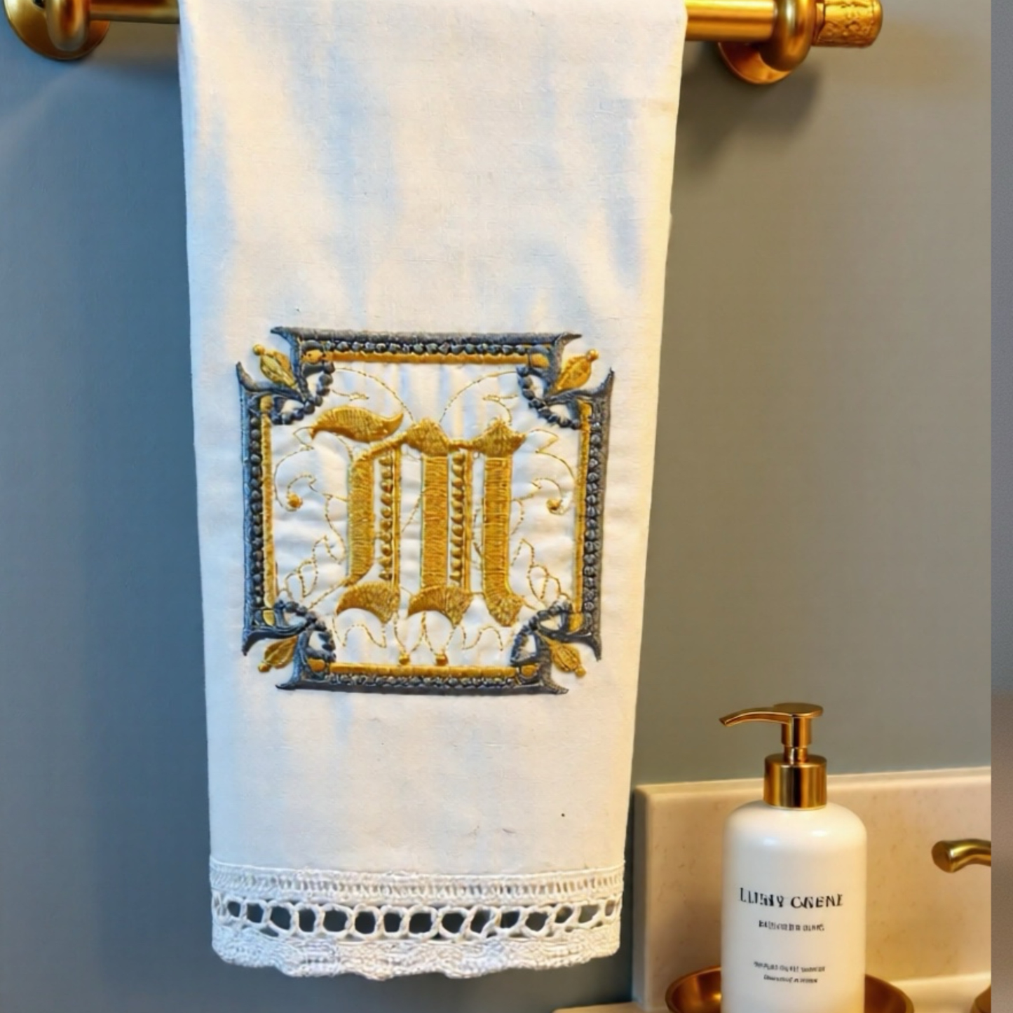 Personalized Linen Guest Towel with Fleur-de-Lis Monogram