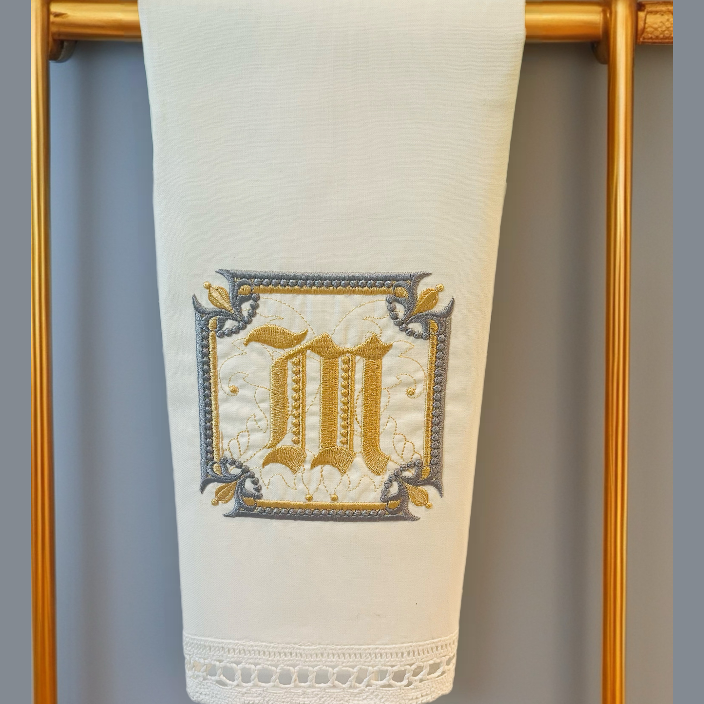 Personalized Linen Guest Towel with Fleur-de-Lis Monogram