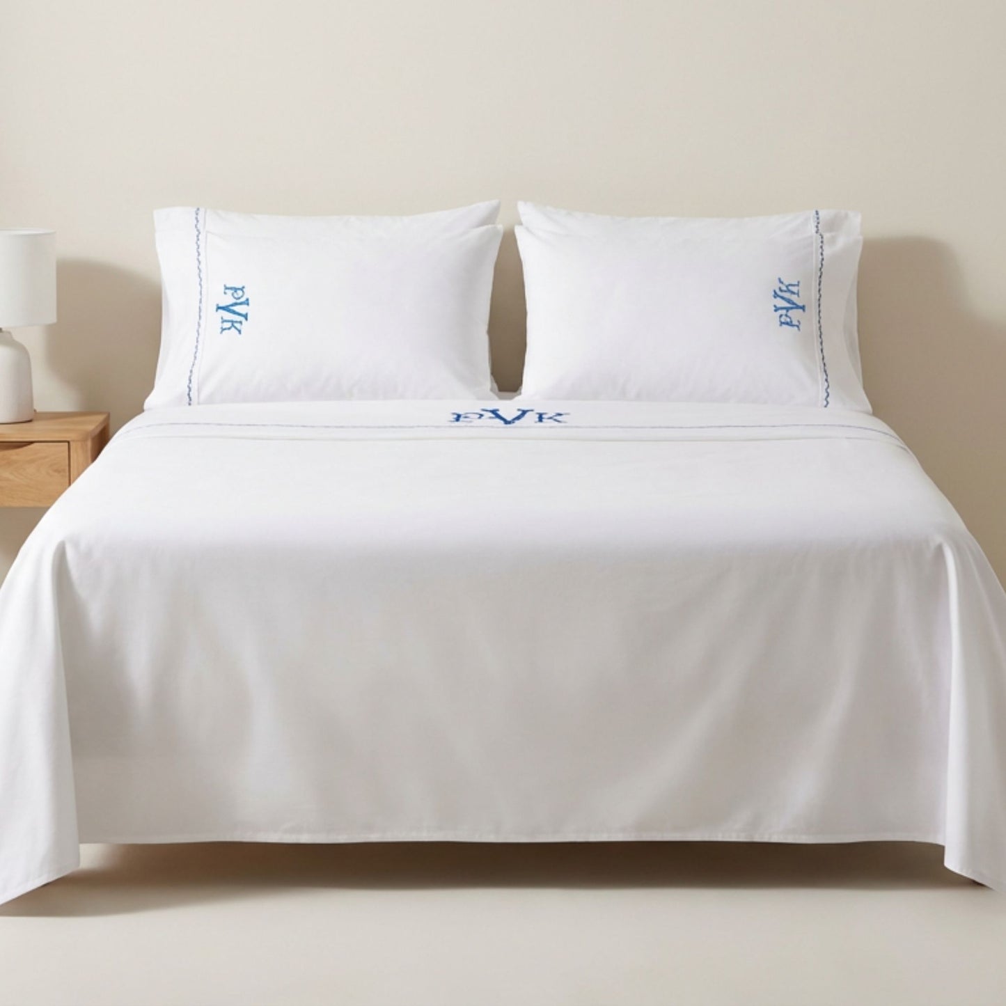 Luxury Monogrammed Egyptian Cotton Bed Sheet Set -600 Thread Count with Custom Scalloped Border