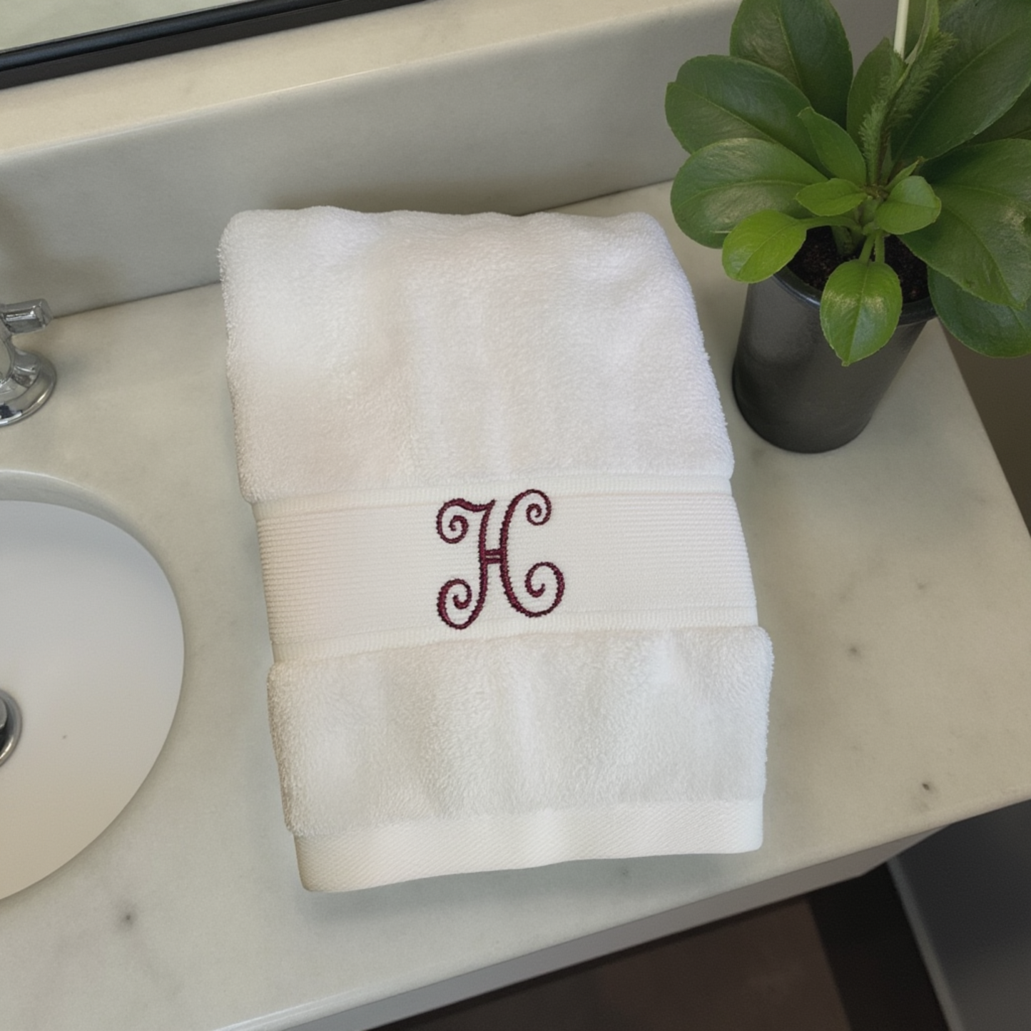 Elegant Monogrammed Towel Set – Custom Embroidered Cotton Towels, Modern Home Gift Idea