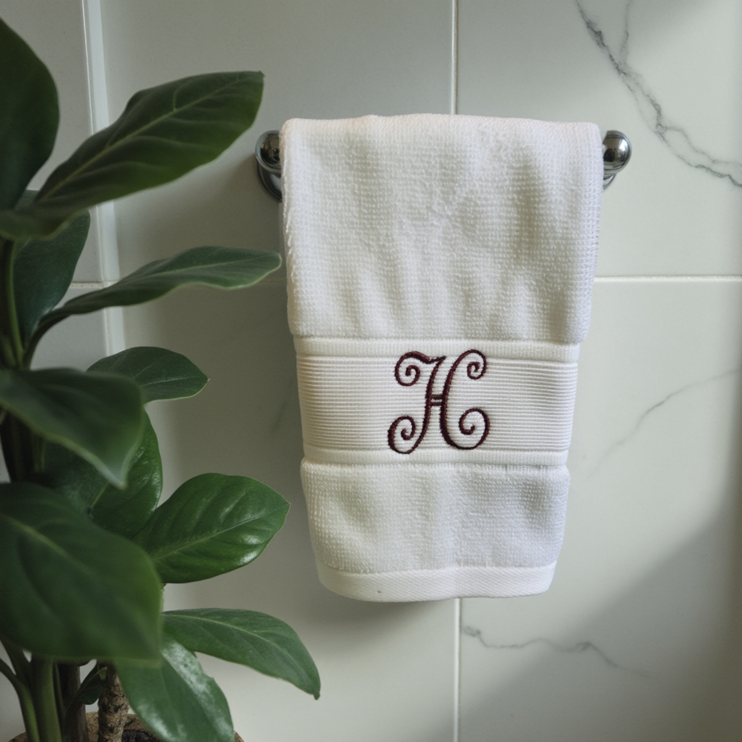 Elegant Monogrammed Towel Set – Custom Embroidered Cotton Towels, Modern Home Gift Idea