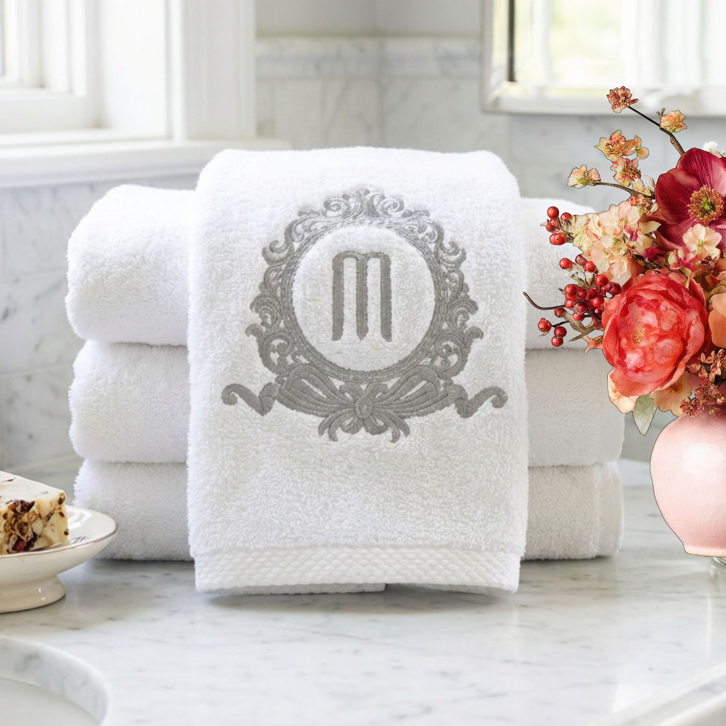 Rococo Monogrammed Bath Towel Set – Custom Embroidery