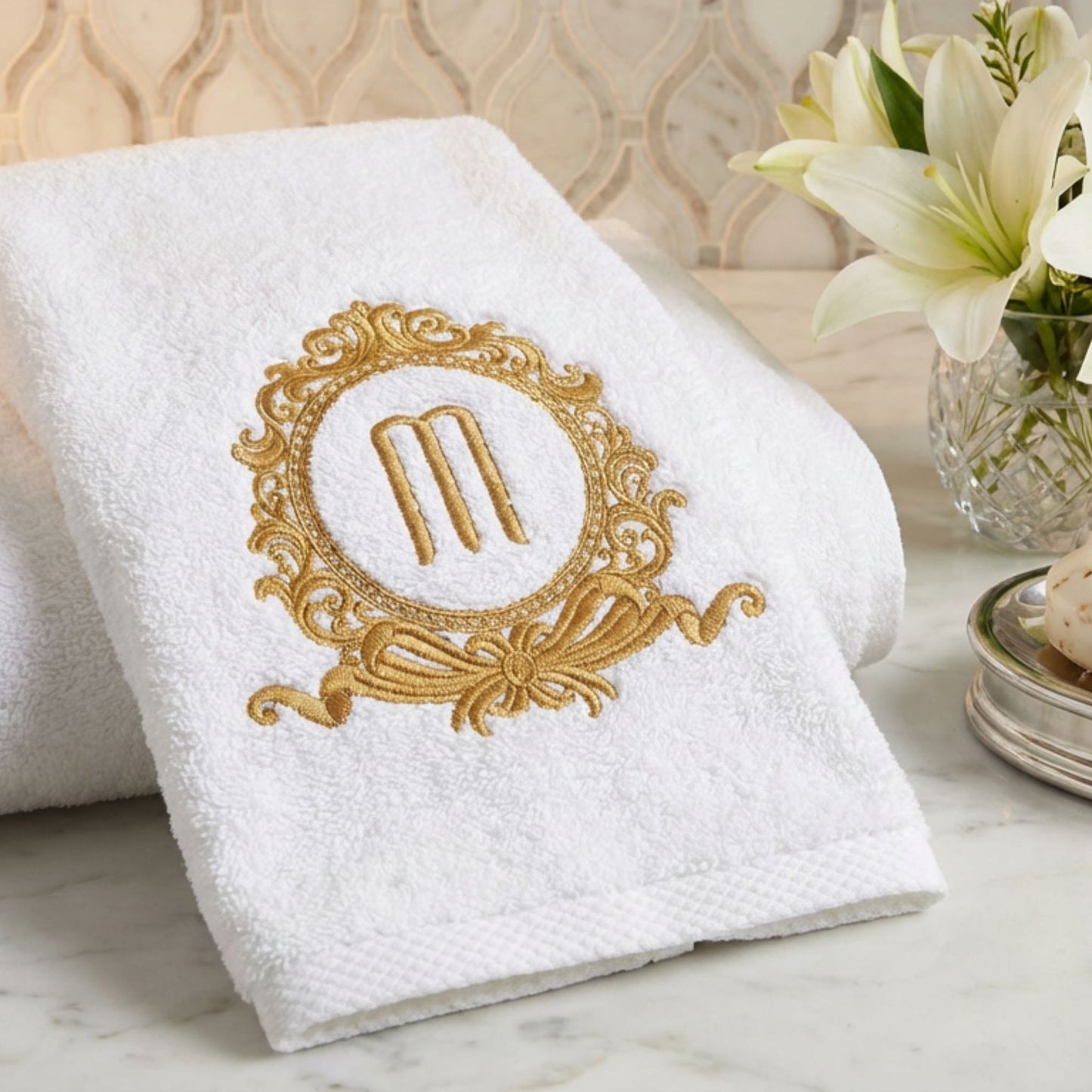 Rococo Monogrammed Bath Towel Set – Custom Embroidery