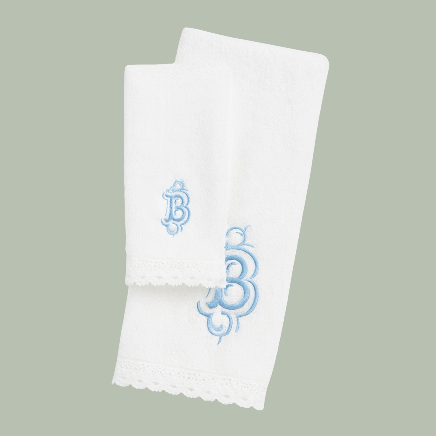 Monogrammed Bath Towel Set with Lace Border, Personalized Gift, Home Decor