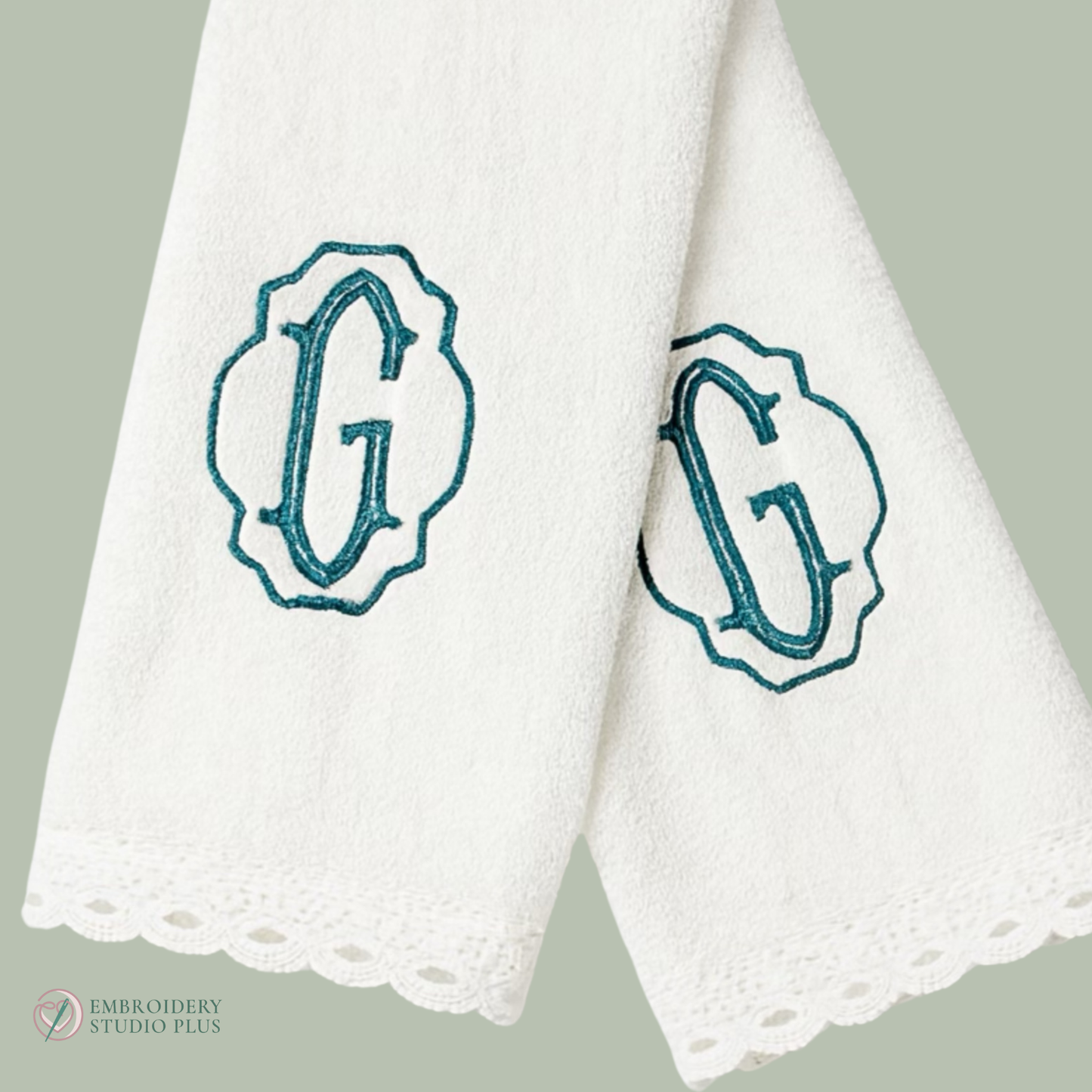 Monogrammed Bath Towel Set with Lace Border, Personalized Gift, Home Decor
