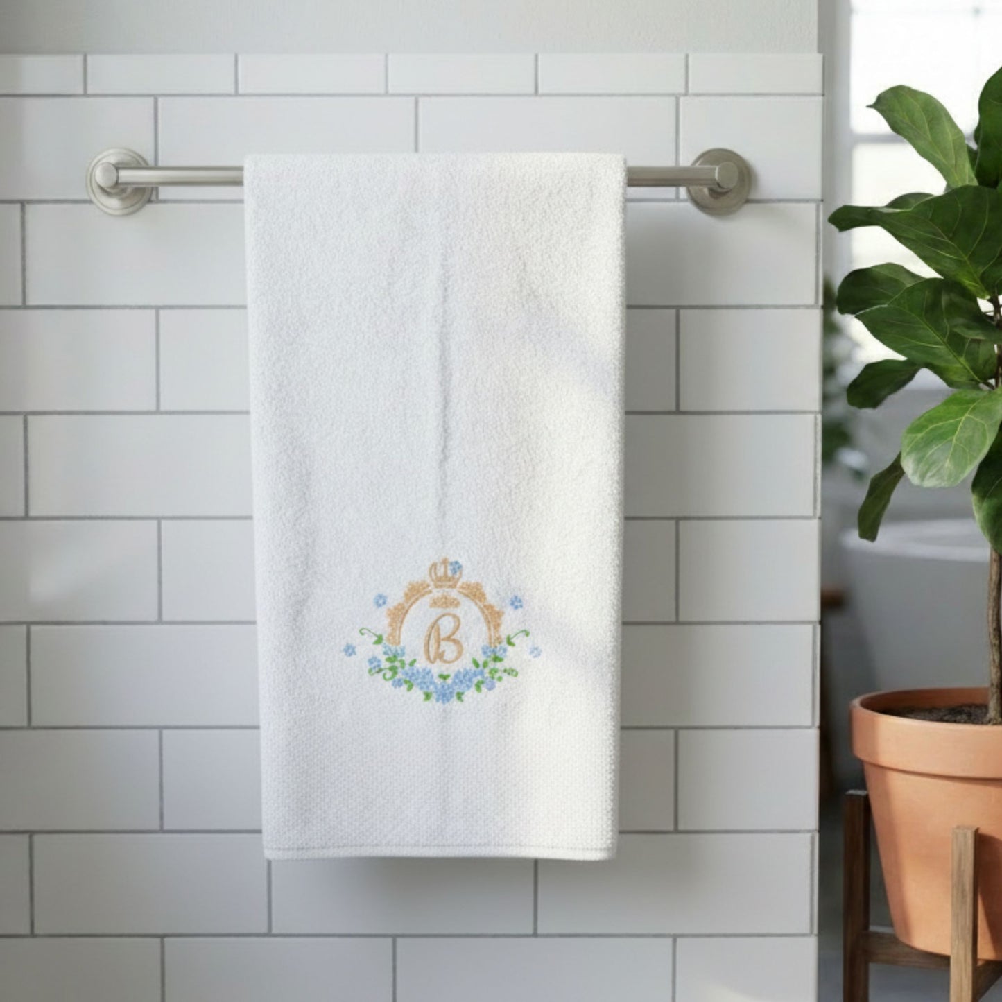 Crown with Flowers Monogrammed Towel Set