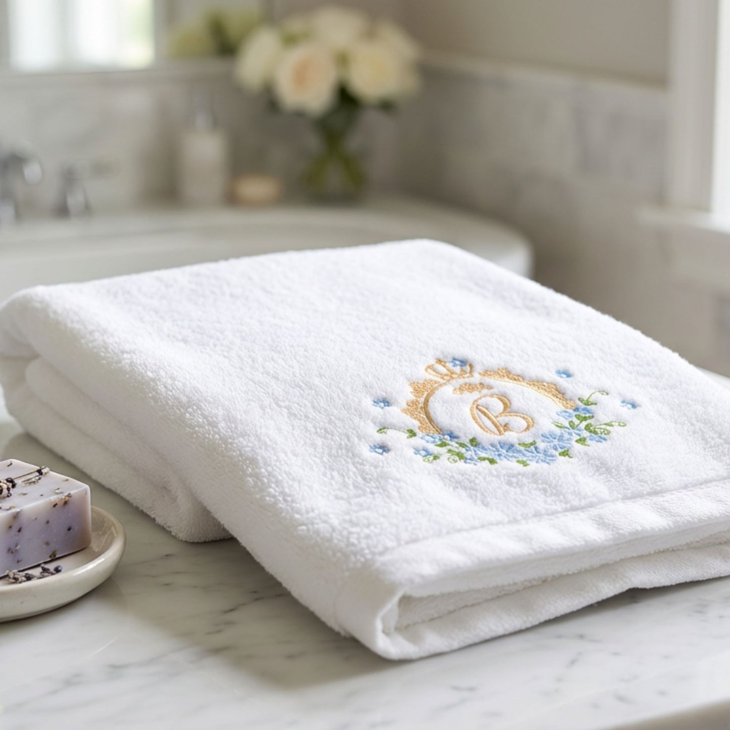 Crown with Flowers Monogrammed Towel Set