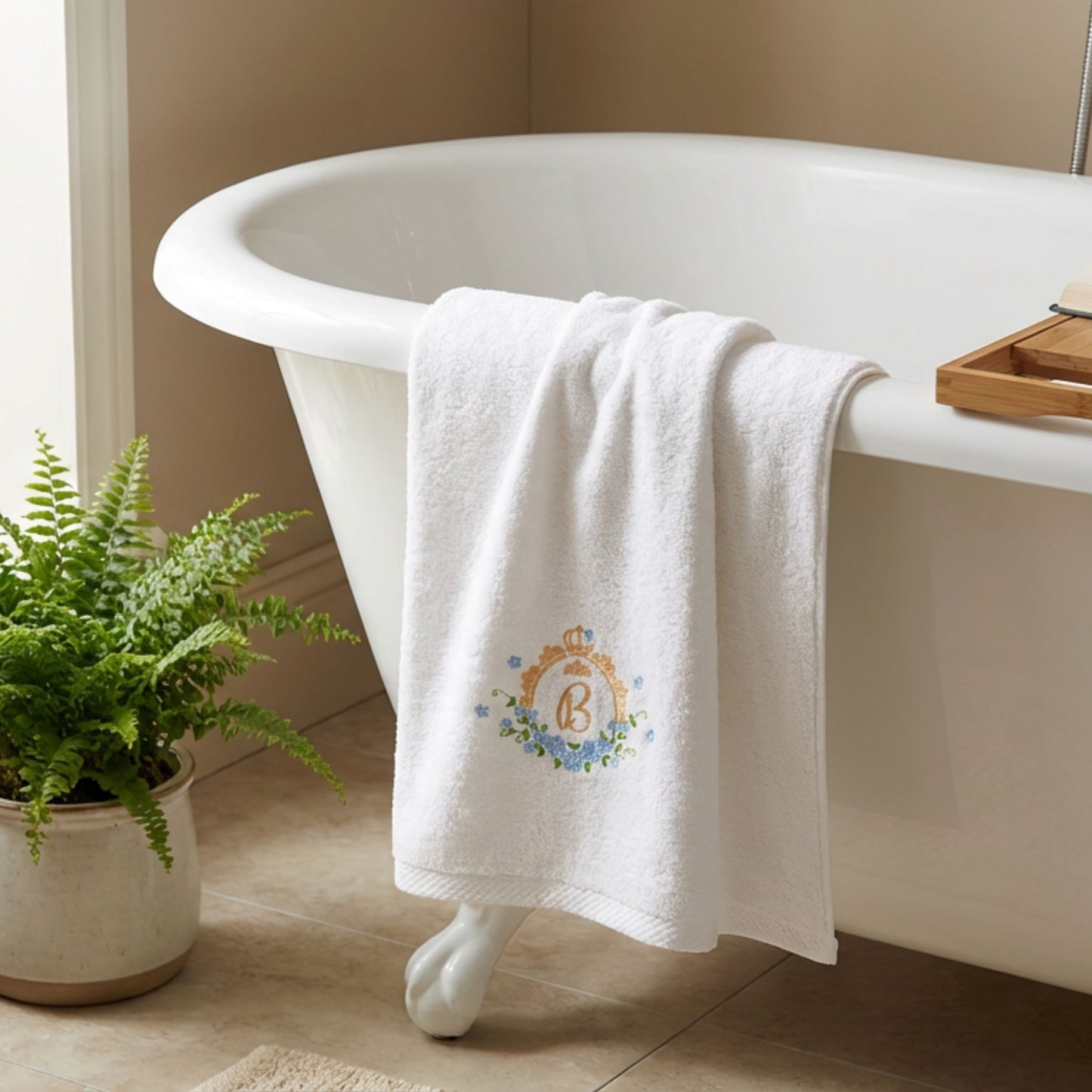 Crown with Flowers Monogrammed Towel Set