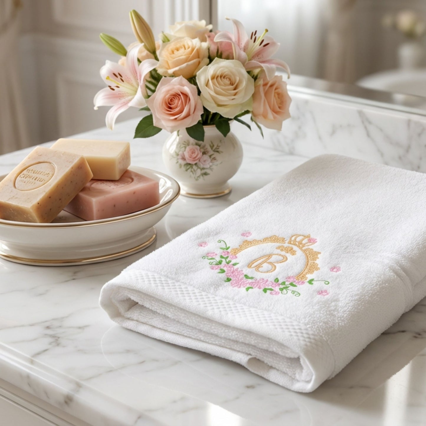 Crown with Flowers Monogrammed Towel Set