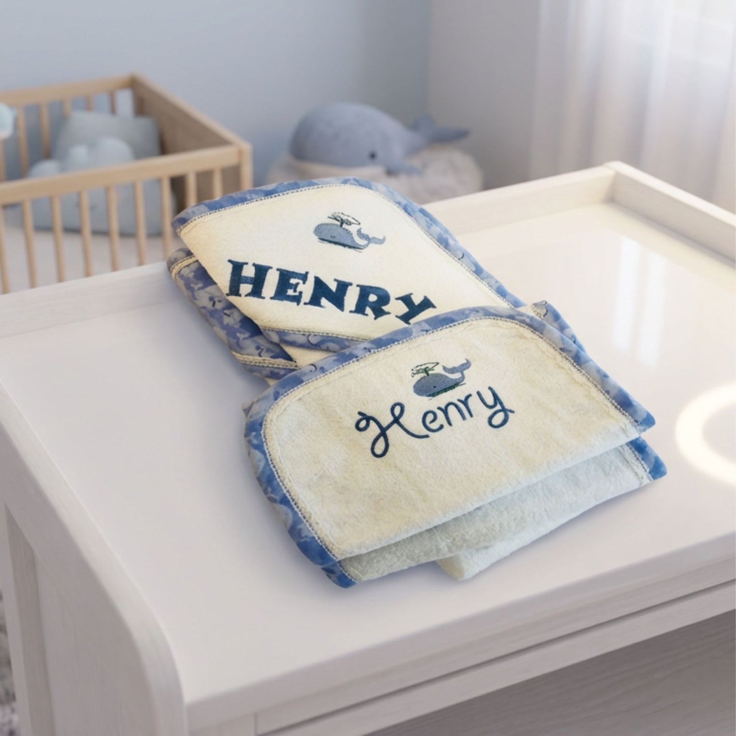 Personalized whale baby bath towel