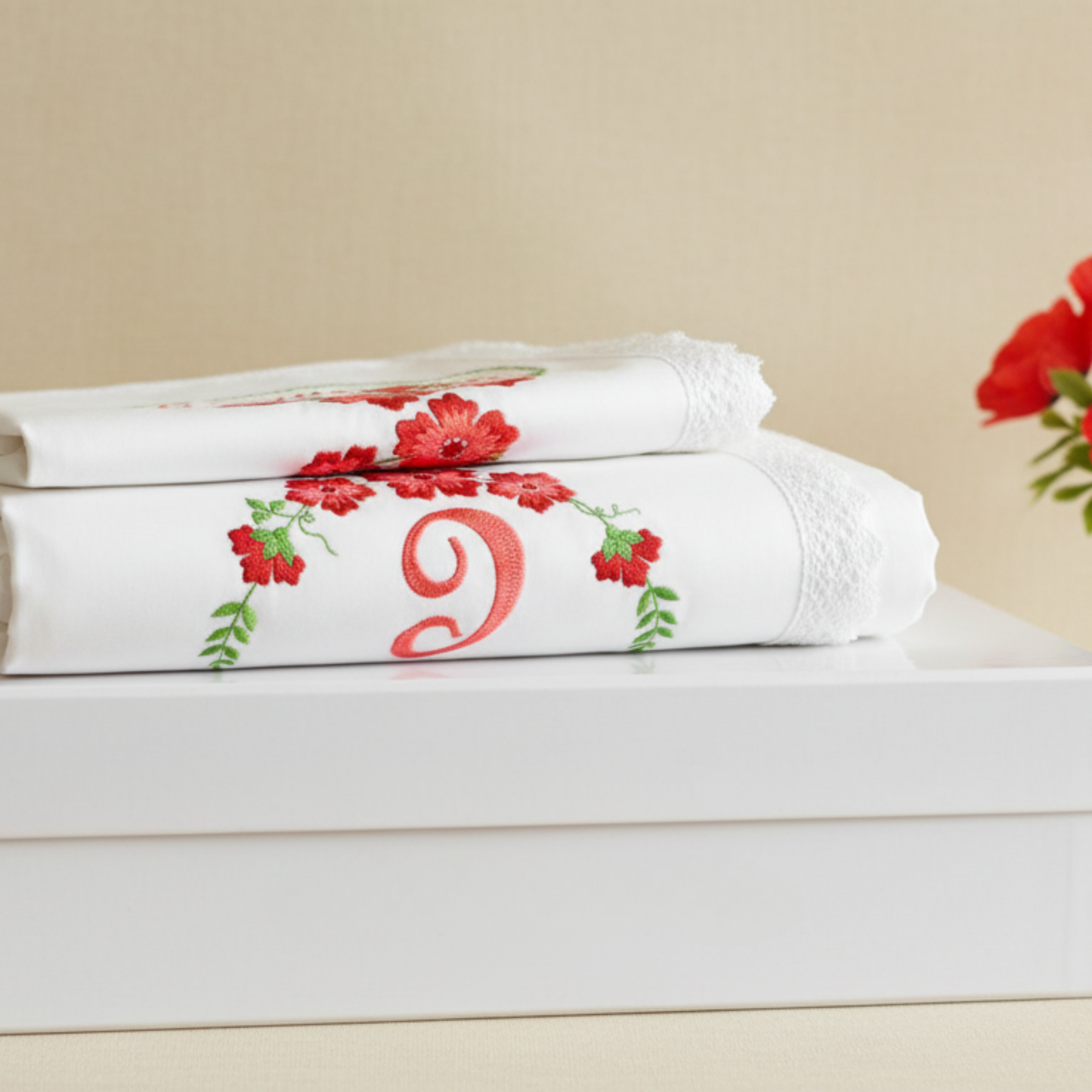 Embroidered Floral Cotton Bed Sheet Set - Personalized Monogram Bedding - Home Decor