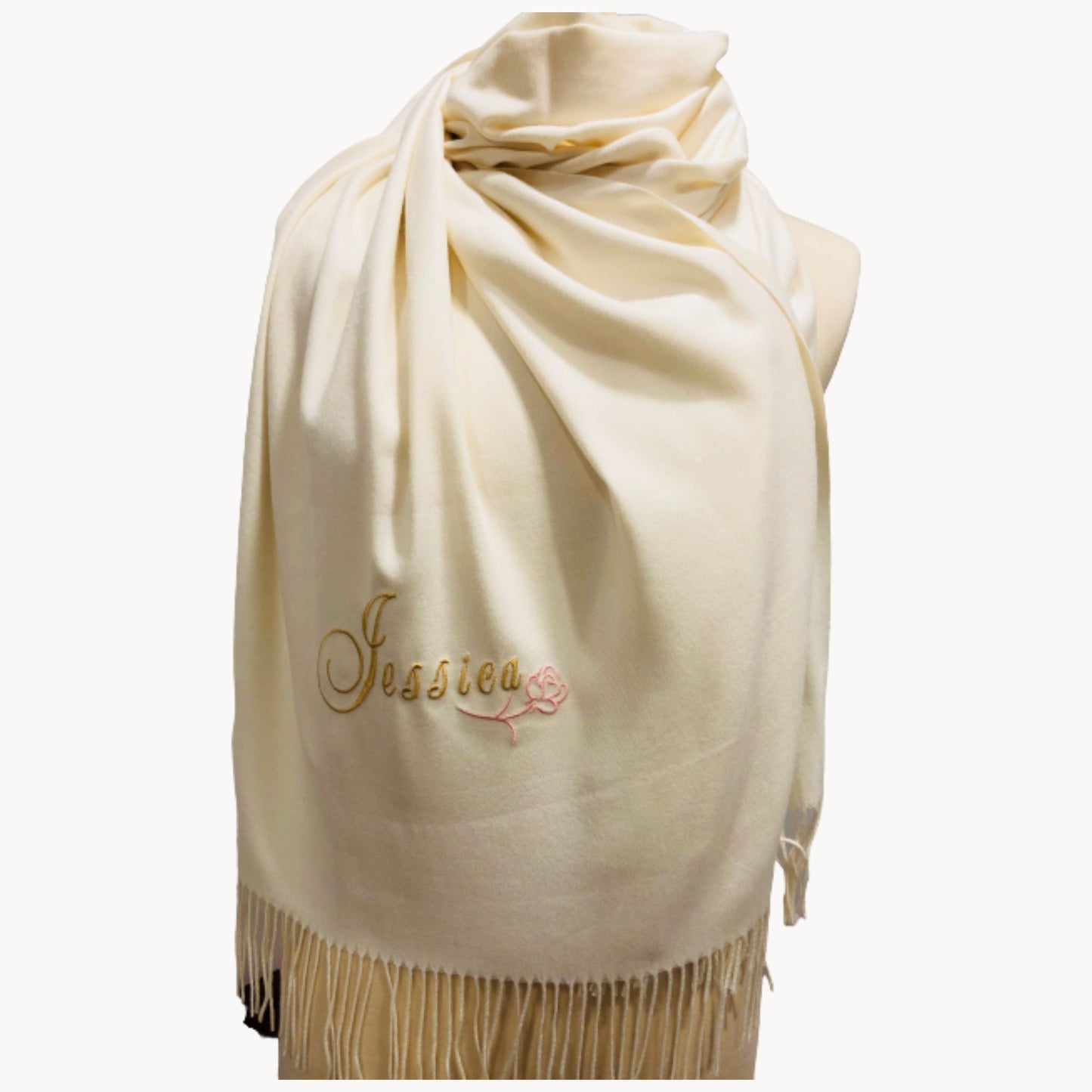 Personalized Ivory Pashmina, Monogrammed Custom Bridesmaid Scarf