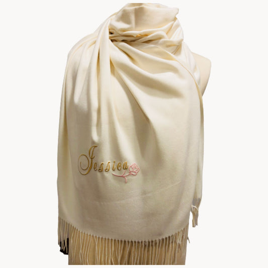 Personalized Ivory Pashmina, Monogrammed Custom Bridesmaid Scarf