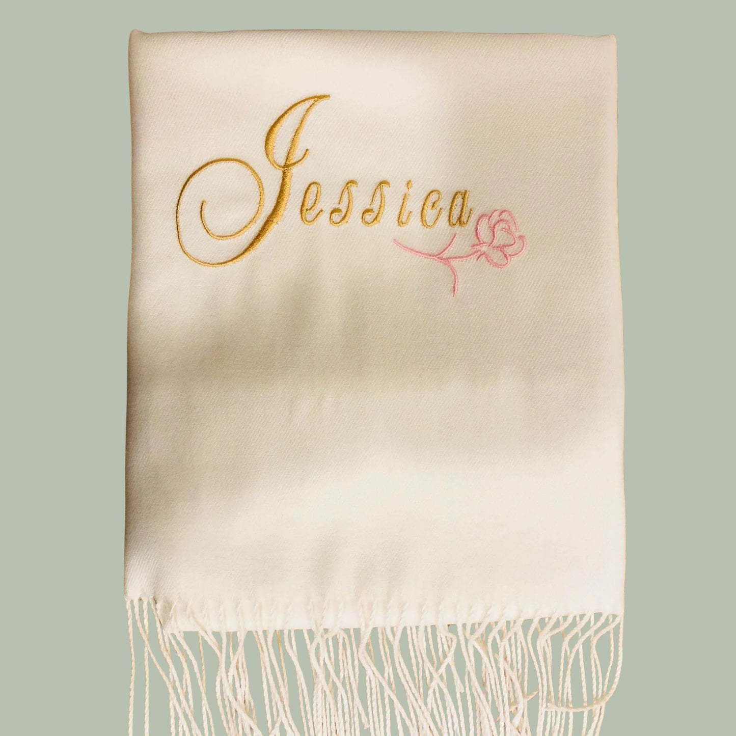 Personalized Ivory Pashmina, Monogrammed Custom Bridesmaid Scarf