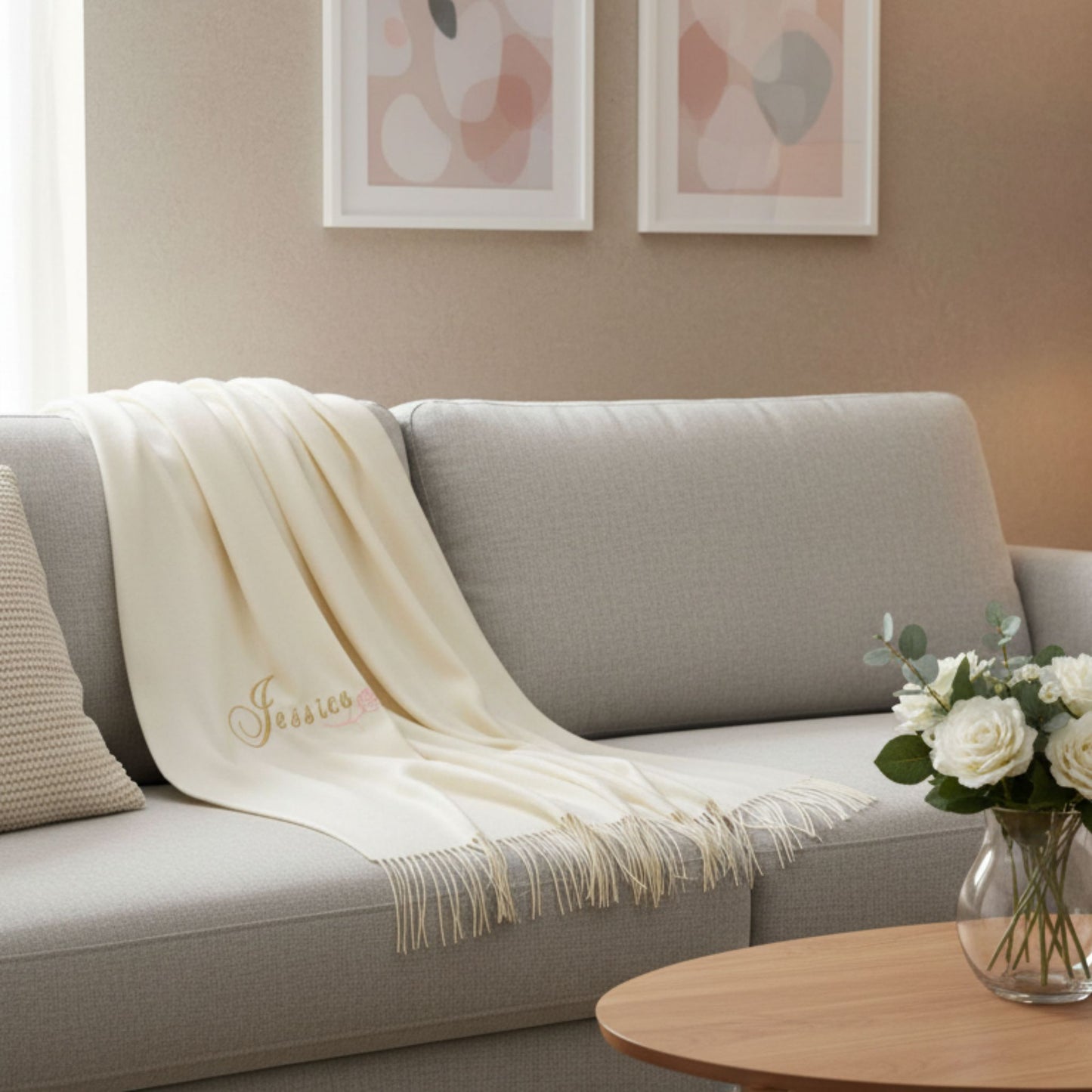 Personalized Ivory Pashmina, Monogrammed Custom Bridesmaid Scarf