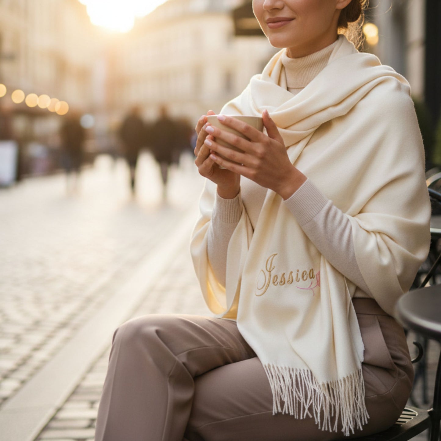 Personalized Ivory Pashmina, Monogrammed Custom Bridesmaid Scarf