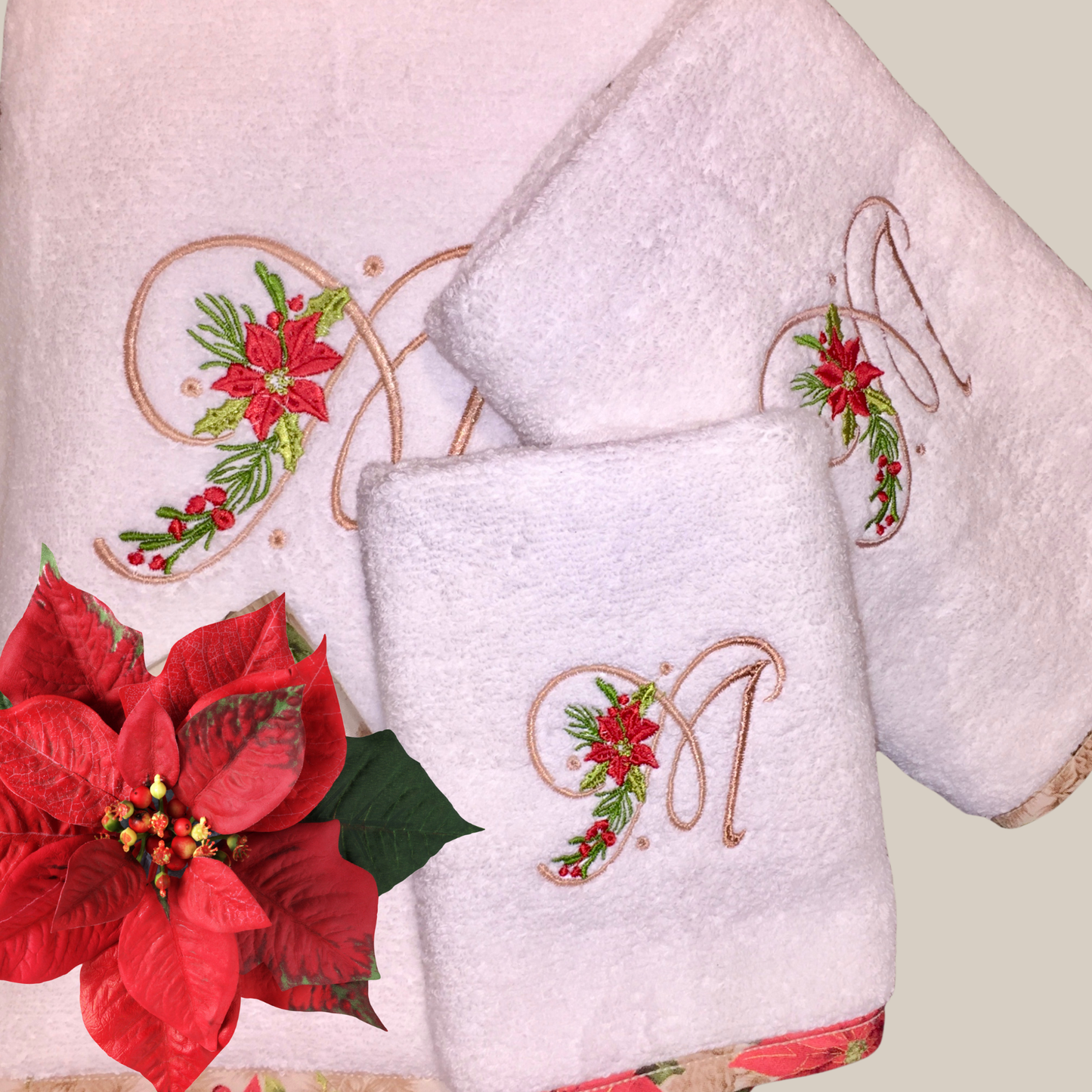 Christmas Monogram Bath Towel Set