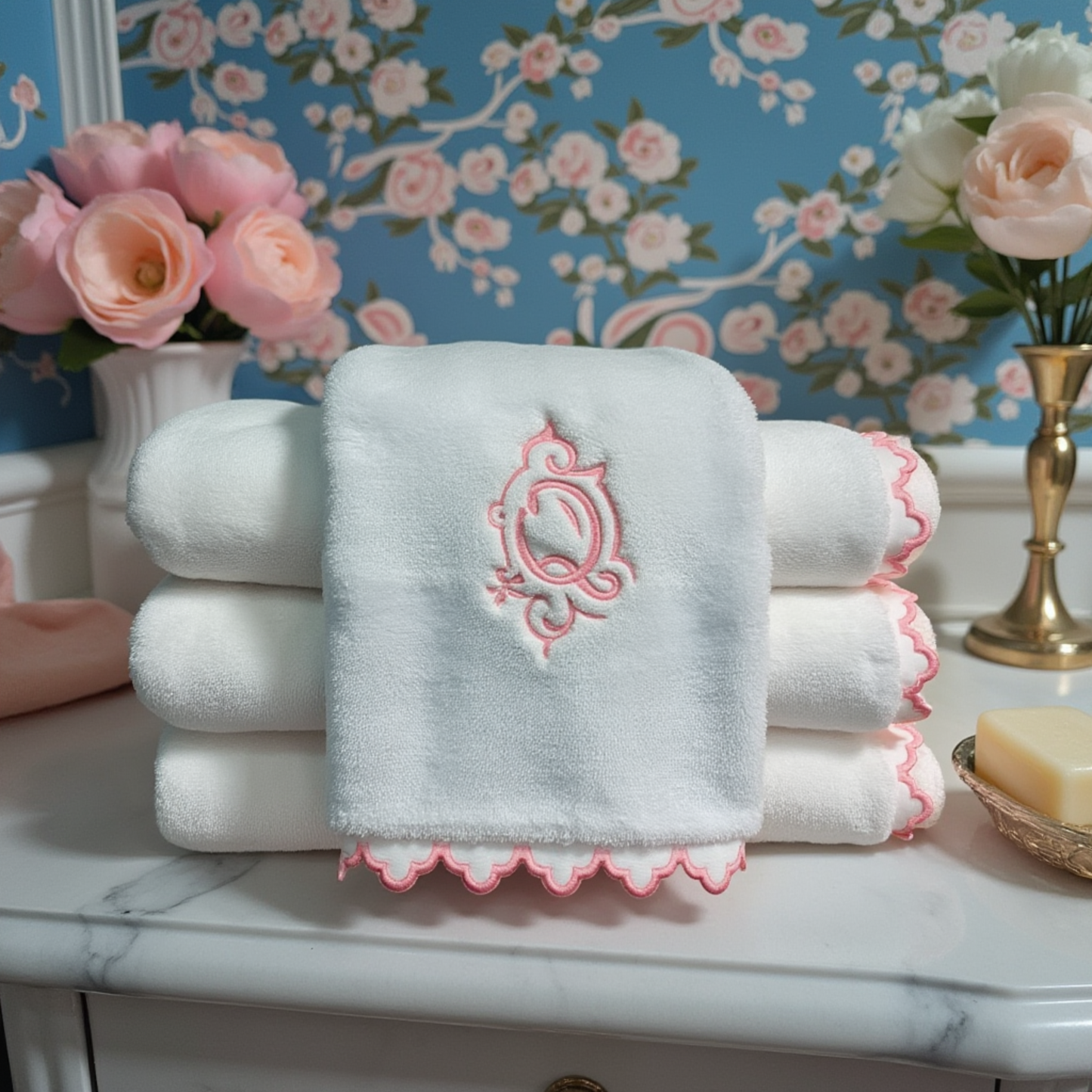 Personalized Scalloped Edge Towel Set – Monogrammed Luxury Towels