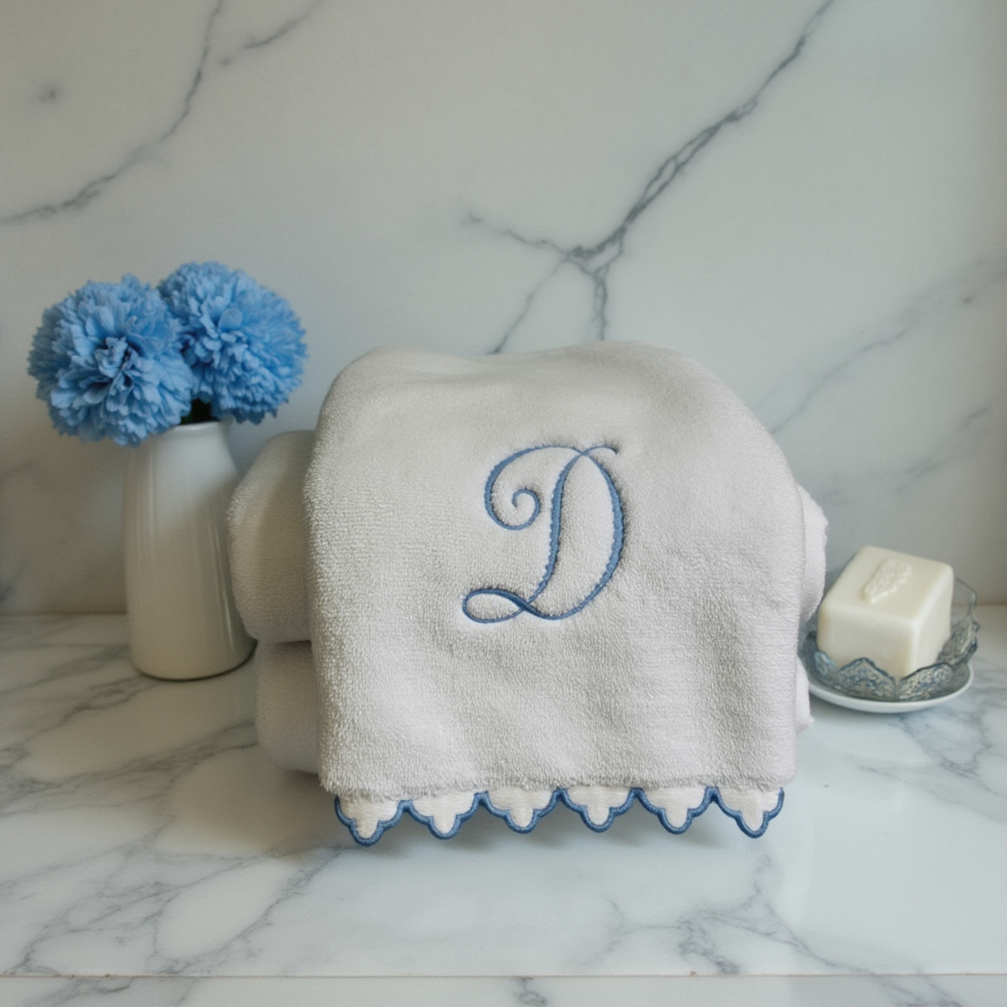 Personalized Scalloped Edge Towel Set – Monogrammed Luxury Towels