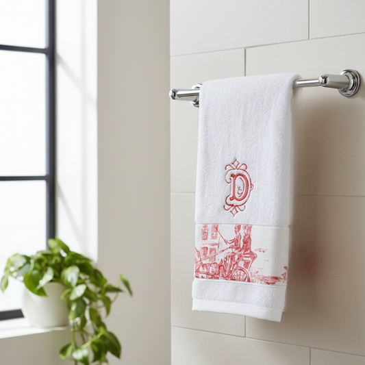 Toile Bath Towel Set Monogrammed Bathroom Decor