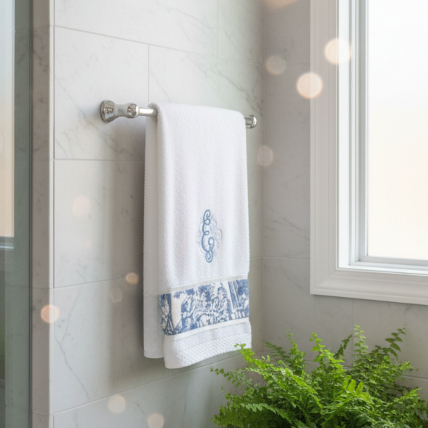 Toile Bath Towel Set Monogrammed Bathroom Decor
