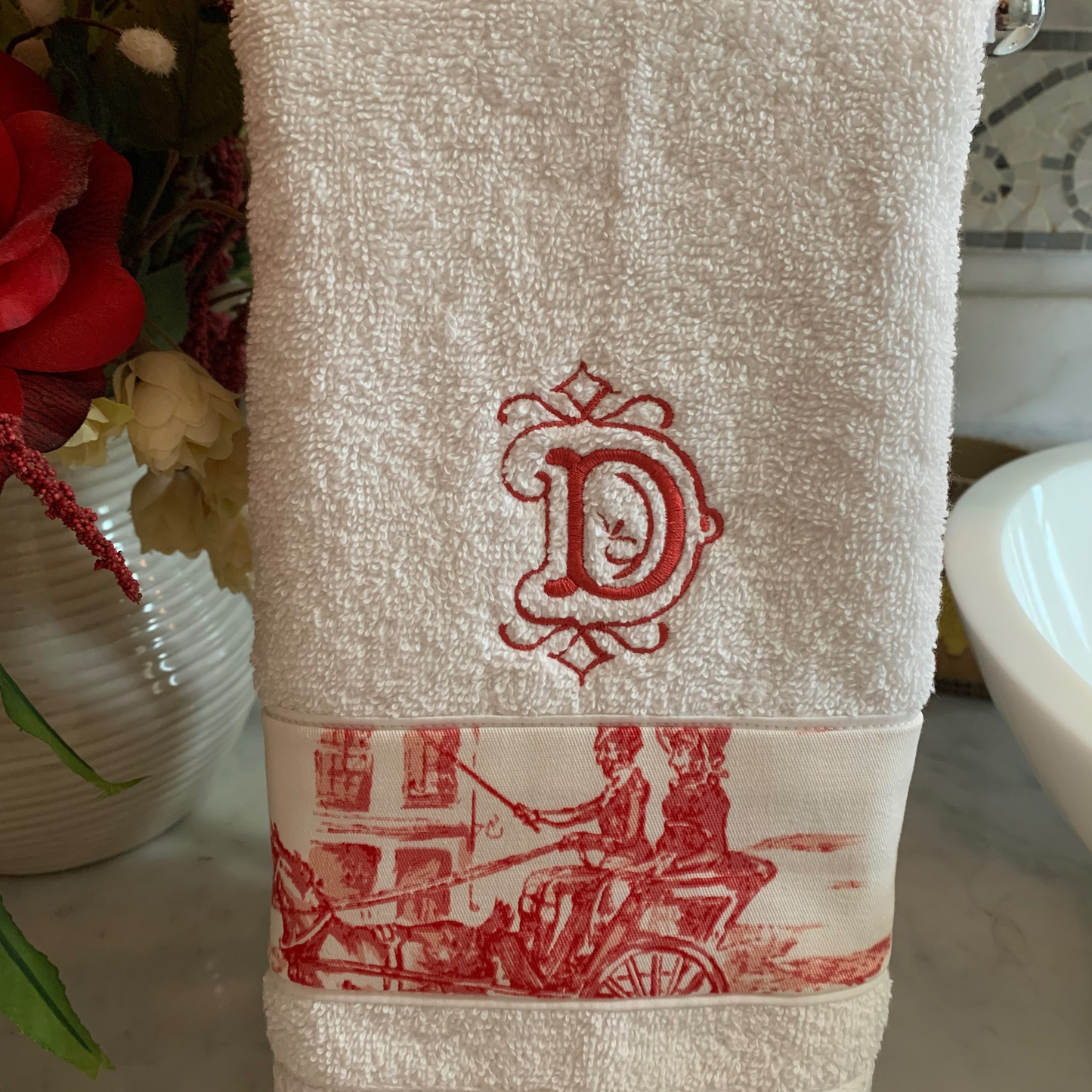 Toile Bath Towel Set Monogrammed Bathroom Decor