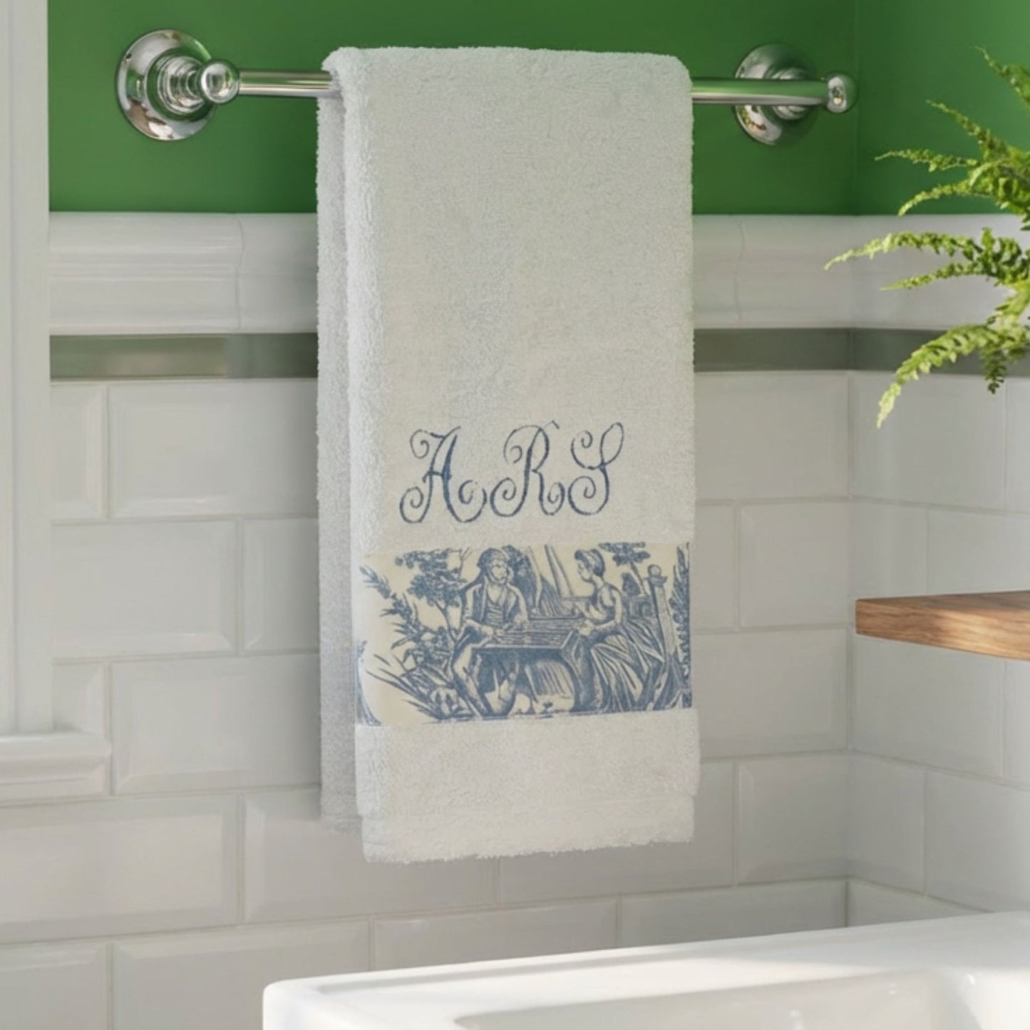 Toile Bath Towel Set Monogrammed - Bathroom Decor