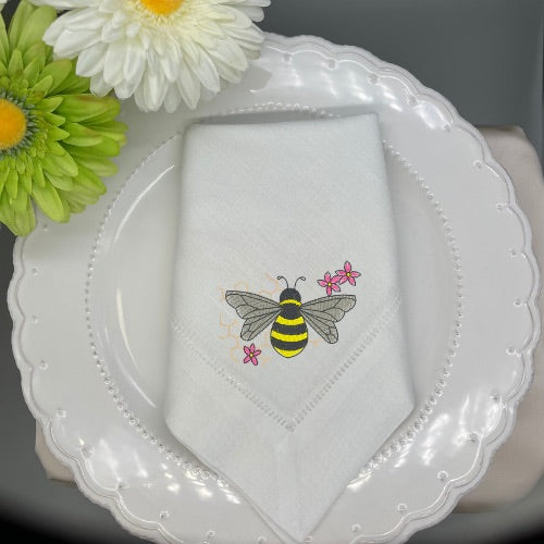 bee embroidered linen napkins