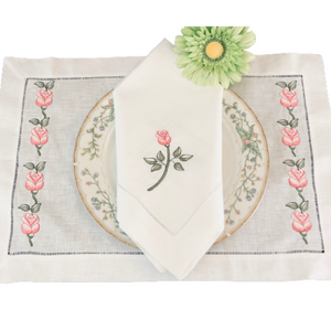 linen napkins embroidered with a rose