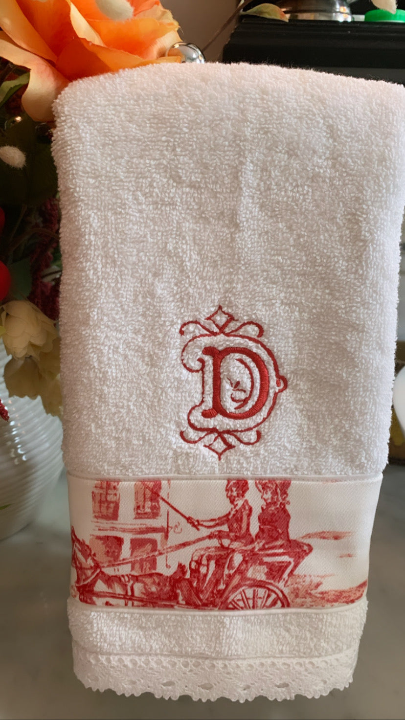 Red Toile Towel Set