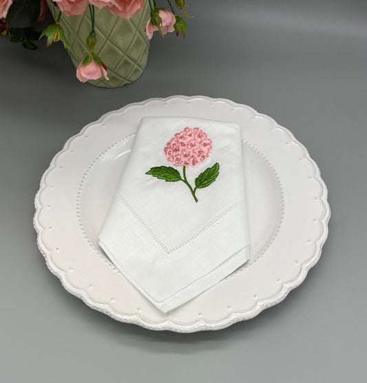 hydrangea embroidered linen napkins