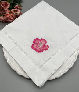 embroidered hibiscus linen napkin