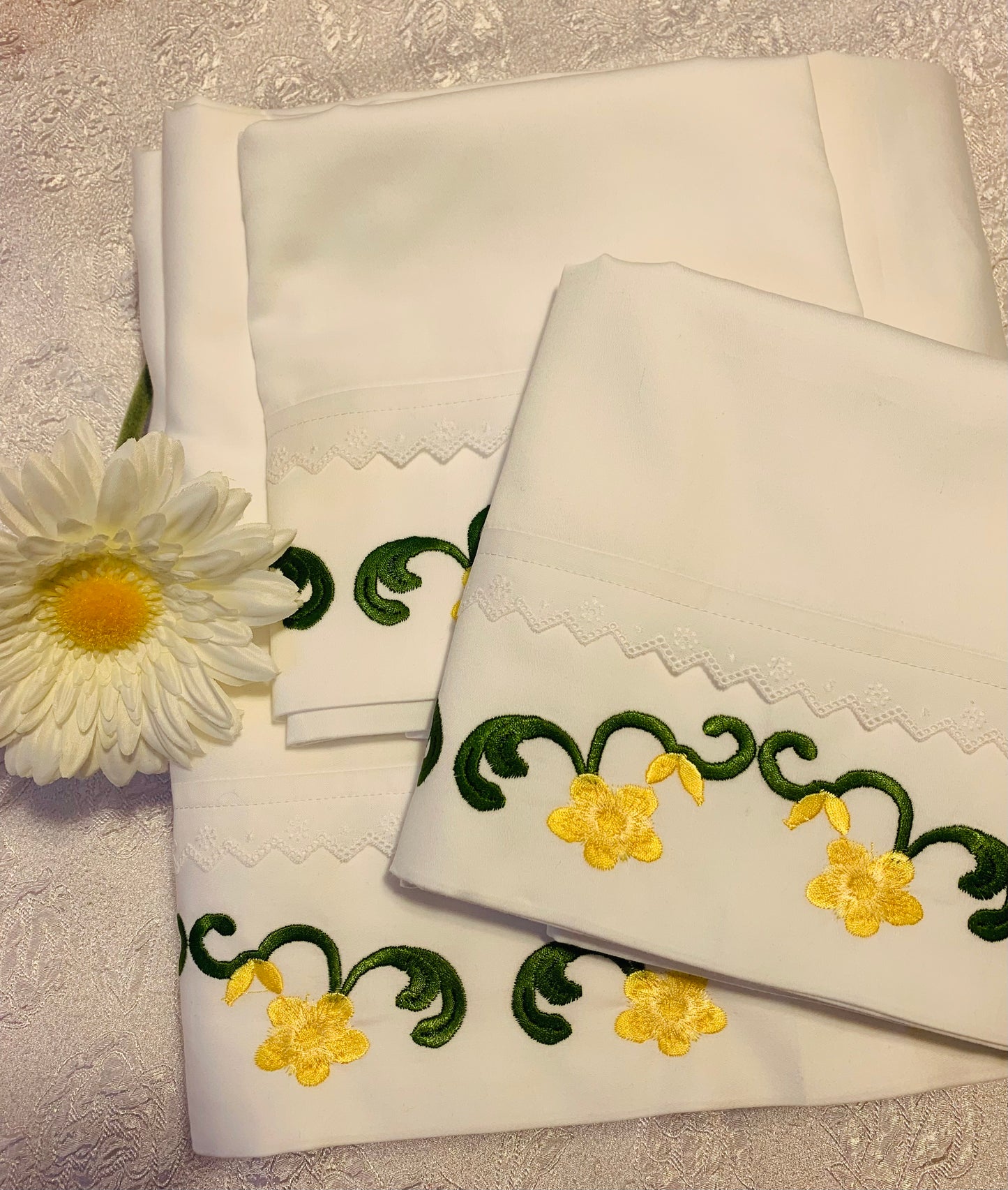 Embroidered Flower Motif Bed Sheets