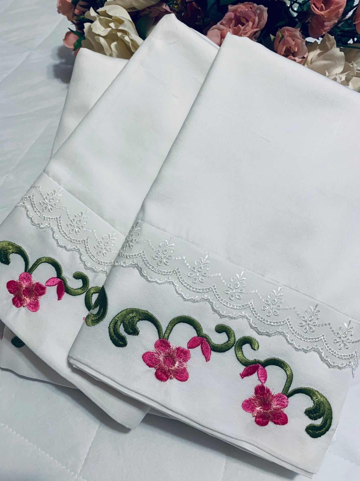 Embroidered Flower Motif Bed Sheets