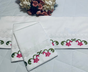 Embroidered Flower Motif Flat Sheet