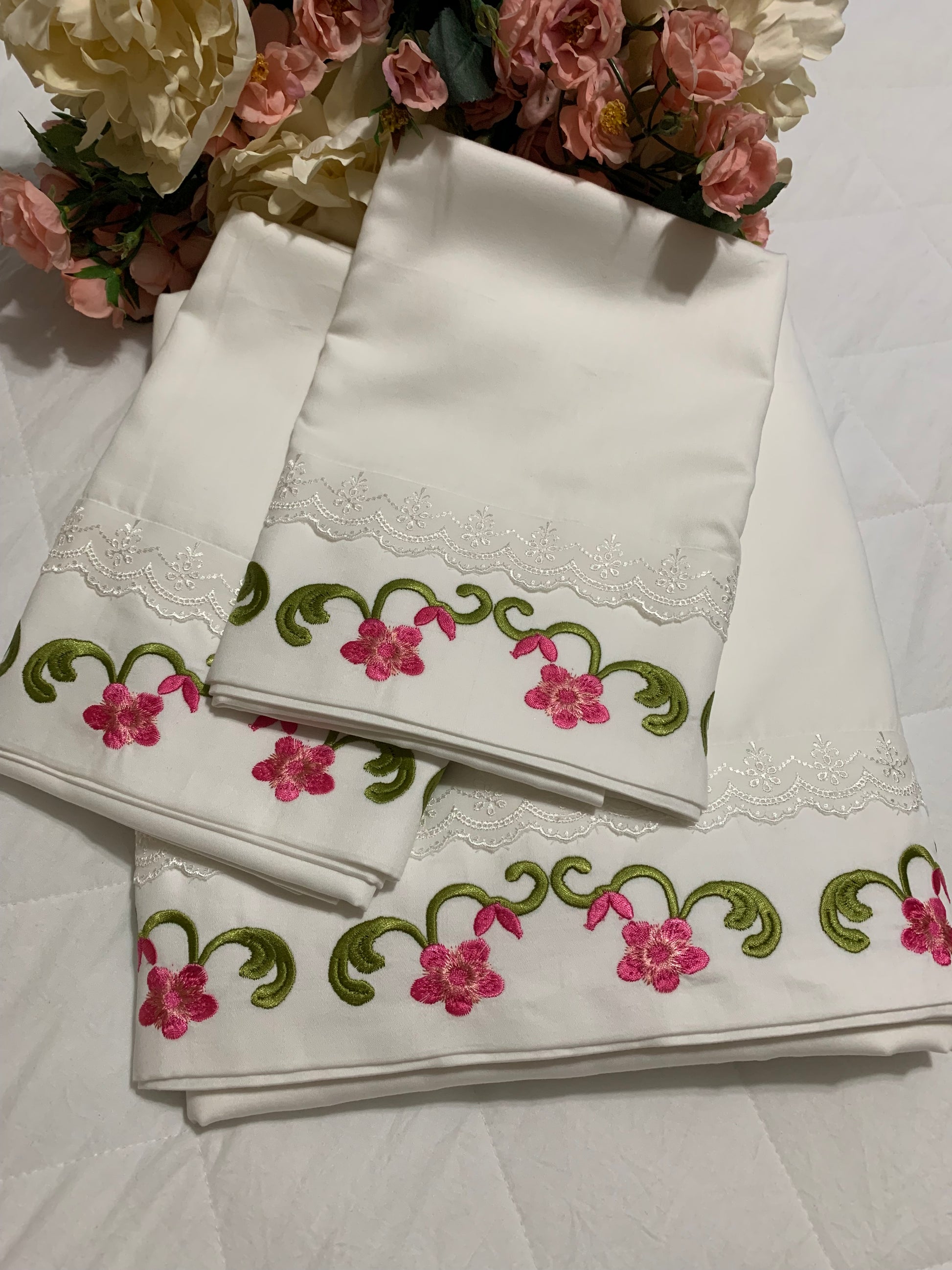 Floral embroidered bed sheets