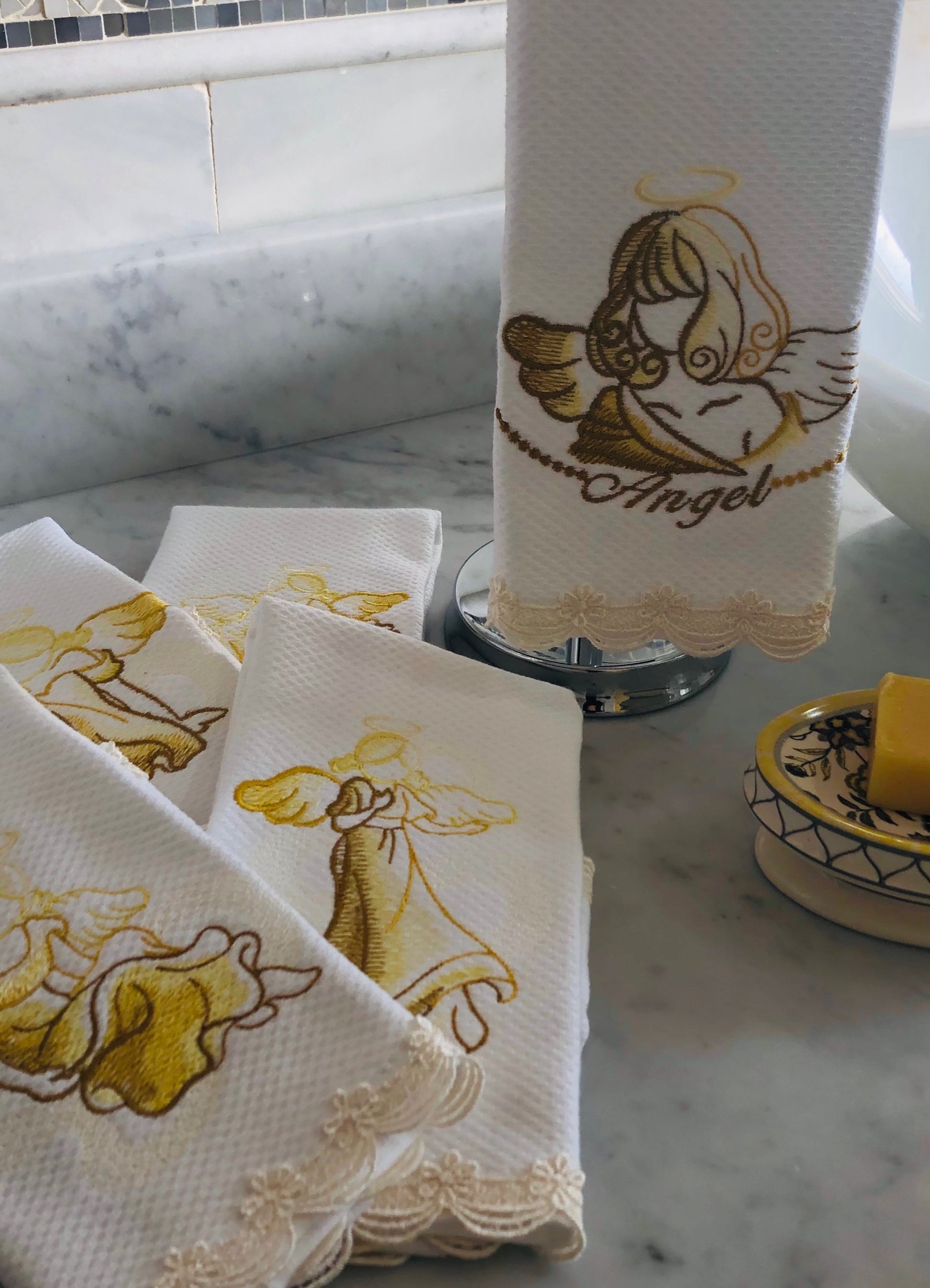 five set embroidered fingertip towels embroidered with angels
