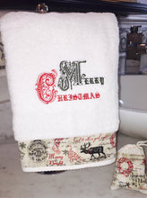 Load image into Gallery viewer, Christmas hand towel with merry Christmas embroidery