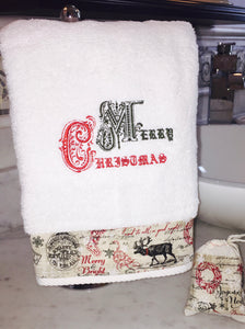 Christmas hand towel with merry Christmas embroidery