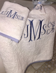 monogram bath towel with piping