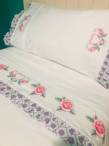 organic bed sheets embroidered with roses