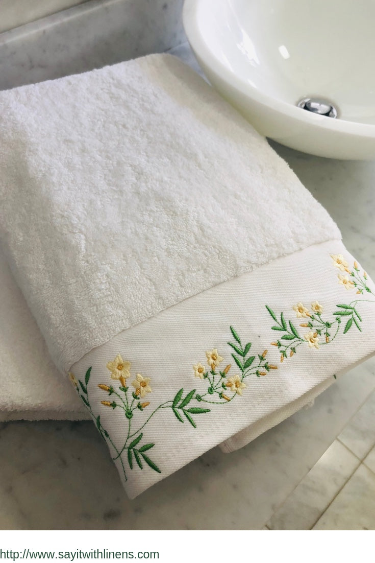 customized bath towel set embroidered with jasmine flowels